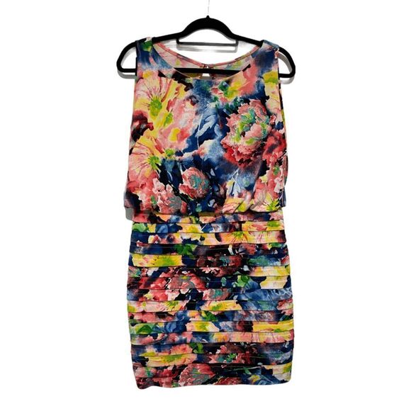 DRESSBARN Sleeveless Tiered Ruffle Watercolor Print‎ Dress Size 8 - Picture 1 of 4